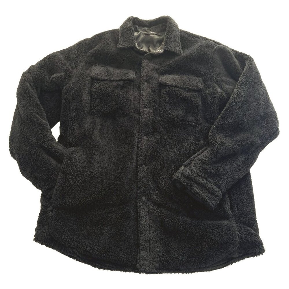 STAMPD Scripps Sherpa Button Down Shirt in Black